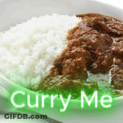 A Close Up Of A Bowl Of Rice And Curry With The Words Curry Me Above It GIF