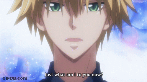 A Close Up Of A Boy With The Words Just What Am I To You Now GIF