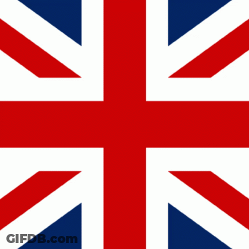 A Close Up Of A British Flag With Red White And Blue GIF