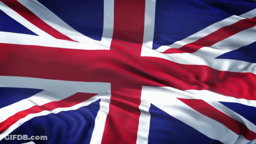 A Close Up Of A British Flag With Red White And Blue GIF
