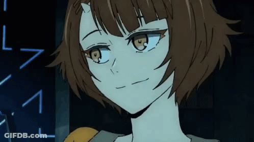 A Close Up Of A Brown Haired Anime Girl With A Serious Look On Her Face . GIF