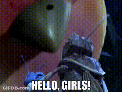 A Close Up Of A Bug With The Words `` Hello Girls '' Written On It GIF