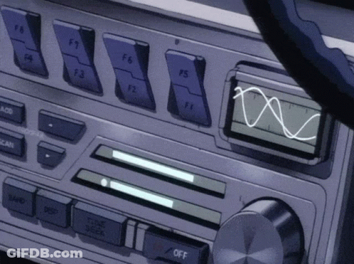A Close Up Of A Car Radio With A Wave On The Screen And A Button That Says Off GIF