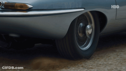 A Close Up Of A Car Wheel With The Hbo Logo On The Side GIF