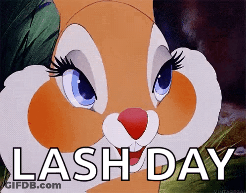 A Close Up Of A Cartoon Bunny With The Words Lash Day Above It GIF