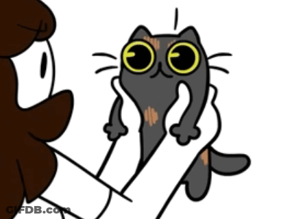 A Close Up Of A Cartoon Cat 'S Face With Big Yellow Eyes GIF