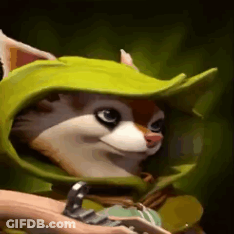 A Close Up Of A Cartoon Cat Wearing A Green Hood And Hat . GIF