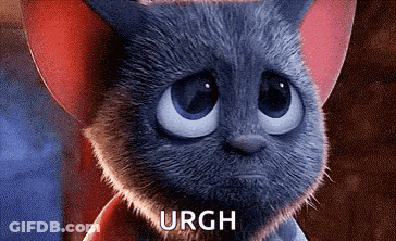 A Close Up Of A Cartoon Cat With A Sad Look On Its Face And The Words Urgh Written Below It . GIF
