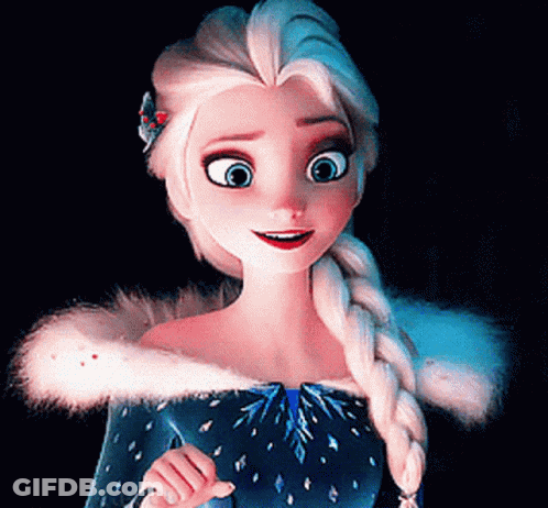 A Close Up Of A Cartoon Character From The Movie Frozen Wearing A Blue Dress And A Fur Collar . GIF