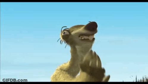 A Close Up Of A Cartoon Character From The Movie Ice Age Looking Up At The Sky . GIF