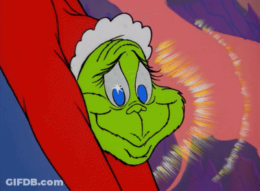 A Close Up Of A Cartoon Character Grinch 'S Face With Blue Eyes GIF