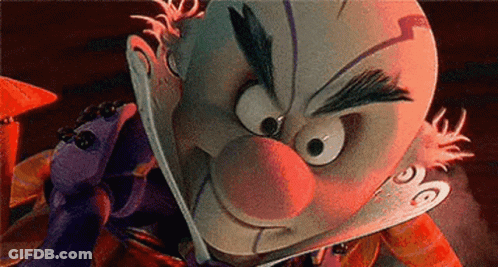 A Close Up Of A Cartoon Character Holding A Knife GIF
