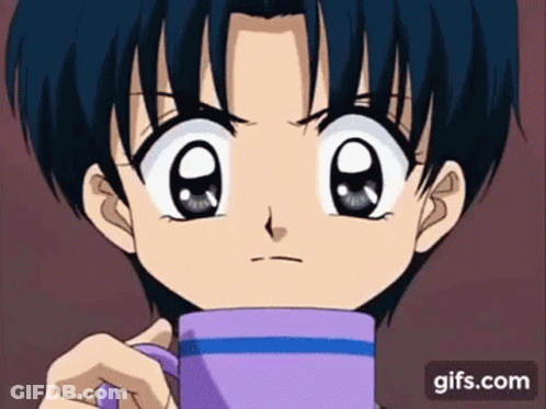A Close Up Of A Cartoon Character Holding A Purple Cup . GIF