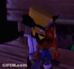 A Close Up Of A Cartoon Character In A Video Game Standing On A Wooden Table . GIF