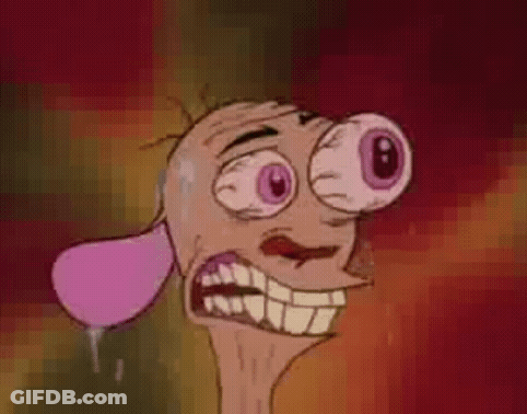 A Close Up Of A Cartoon Character Making A Funny Face With Purple Eyes . GIF