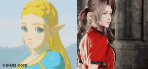 A Close Up Of A Cartoon Character Next To A Close Up Of A Video Game Character GIF