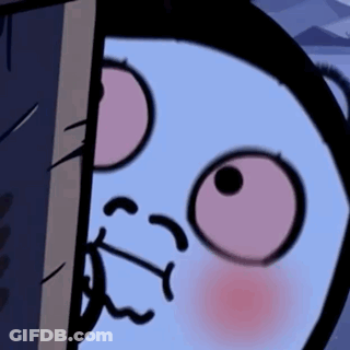 A Close Up Of A Cartoon Character Peeking Out From Behind A Wall GIF