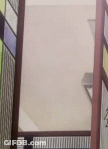 A Close Up Of A Cartoon Character Peeking Out From Behind A Window . GIF
