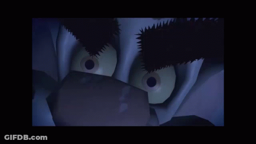 A Close Up Of A Cartoon Character 'S Eyes With A Purple Background GIF