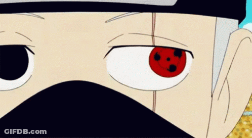A Close Up Of A Cartoon Character 'S Eyes With A Red Eye . GIF