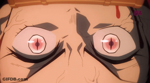A Close Up Of A Cartoon Character 'S Eyes With A Red Pupil GIF