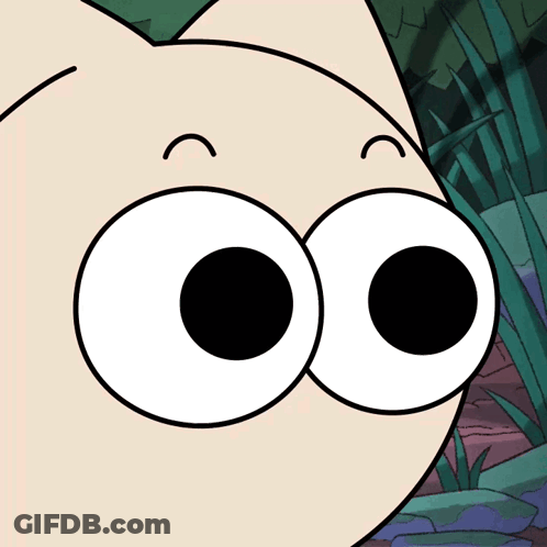 A Close Up Of A Cartoon Character 'S Eyes With Black Circles GIF