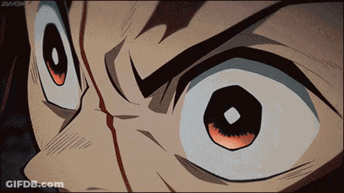 A Close Up Of A Cartoon Character 'S Eyes With The Word Anime On The Bottom Right GIF