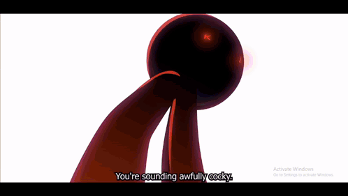 A Close Up Of A Cartoon Character 'S Eyes With The Words " We 'Re Not Cocky " GIF