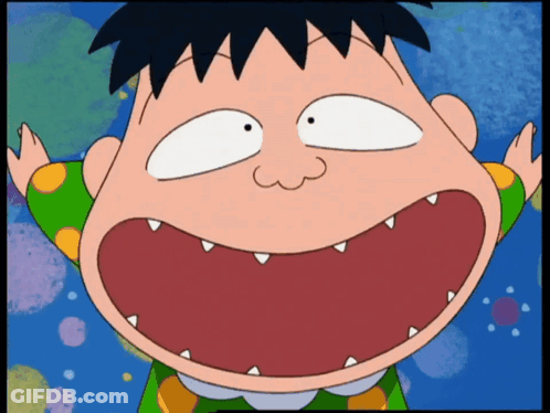 A Close Up Of A Cartoon Character 'S Face With A Big Mouth GIF