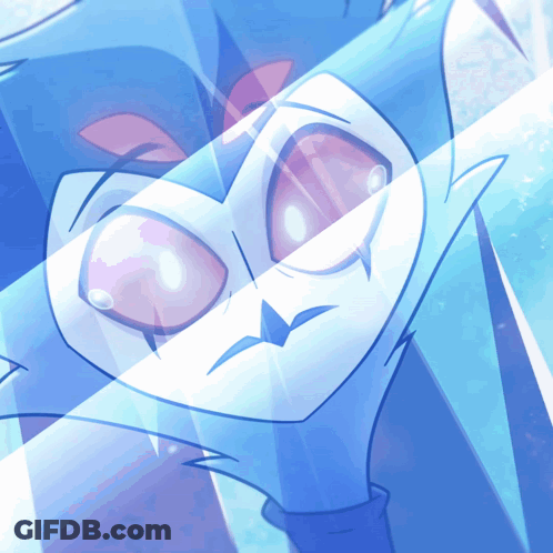 A Close Up Of A Cartoon Character 'S Face With A Blue Background GIF