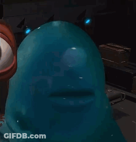 A Close Up Of A Cartoon Character 'S Face With A Blue Background GIF