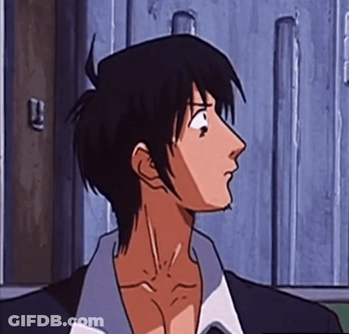 A Close Up Of A Cartoon Character 'S Face With A Door Behind Him GIF