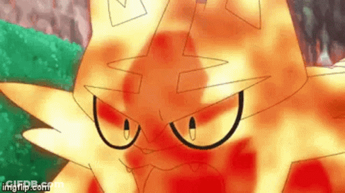 Close Up Of Cartoon Character With Flame Coming Out GIF