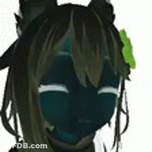 A Close Up Of A Cartoon Character 'S Face With A Green Flower In Her Hair . GIF