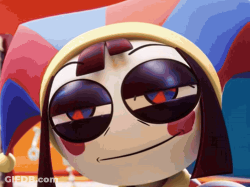 A Close Up Of A Cartoon Character 'S Face With A Jester Hat On GIF