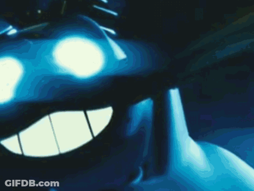 A Close Up Of A Cartoon Character 'S Face With A Purple Background GIF