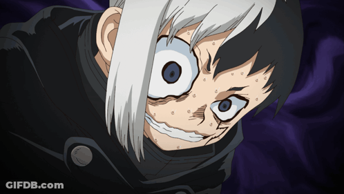 A Close Up Of A Cartoon Character 'S Face With A Purple Background GIF