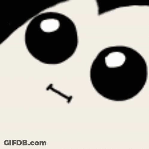 A Close Up Of A Cartoon Character 'S Face With A Purple Box Coming Out Of It . GIF