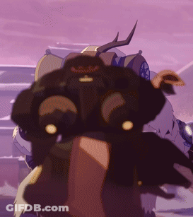 A Close Up Of A Cartoon Character 'S Face With A Purple Sky In The Background GIF