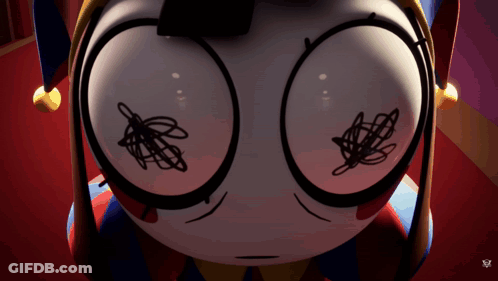 A Close Up Of A Cartoon Character 'S Face With A Red Background GIF