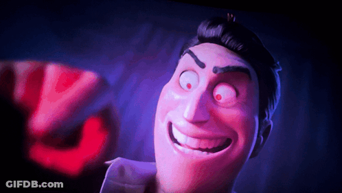 A Close Up Of A Cartoon Character 'S Face With A Red Eye GIF