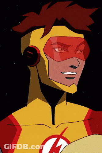 A Close Up Of A Cartoon Character 'S Face With A Red Lightning Bolt On His Chest GIF