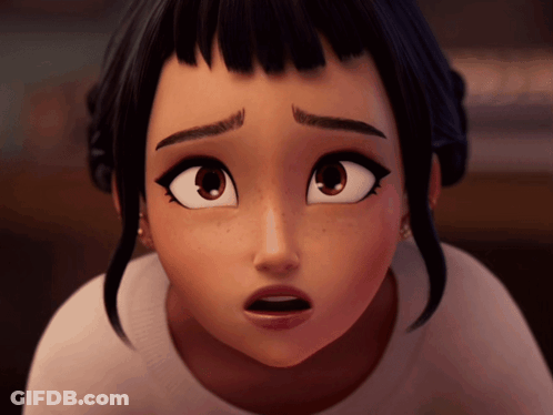 A Close Up Of A Cartoon Character 'S Face With A Surprised Look On Her Face GIF