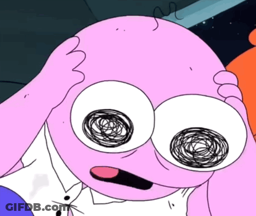 A Close Up Of A Cartoon Character 'S Face With A Swirl Of Eyes GIF