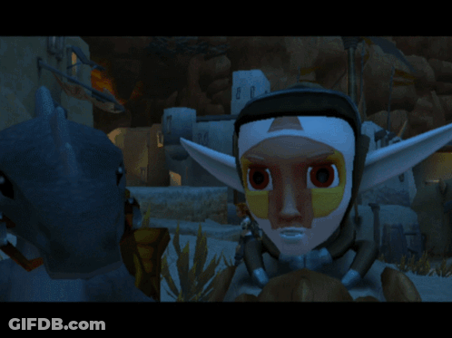 A Close Up Of A Cartoon Character 'S Face With A Yellow Animal In The Background GIF