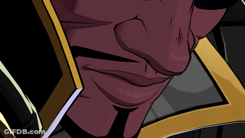A Close Up Of A Cartoon Character 'S Face With A Yellow Stripe GIF
