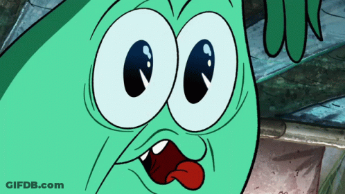 A Close Up Of A Cartoon Character 'S Face With Big Eyes And A Red Tongue Sticking Out GIF