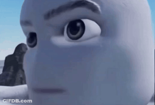 A Close Up Of A Cartoon Character 'S Face With Big Eyes And A Serious Look On His Face . GIF