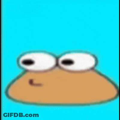 A Close Up Of A Cartoon Character 'S Face With Big Eyes And A Smile On A Blue Background . GIF