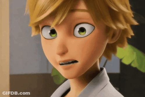 A Close Up Of A Cartoon Character 'S Face With Big Green Eyes And A Surprised Look On His Face . GIF